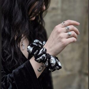 Black Velvet Moon Phases Scrunchie - Goth Witchy XL Hair Accessory